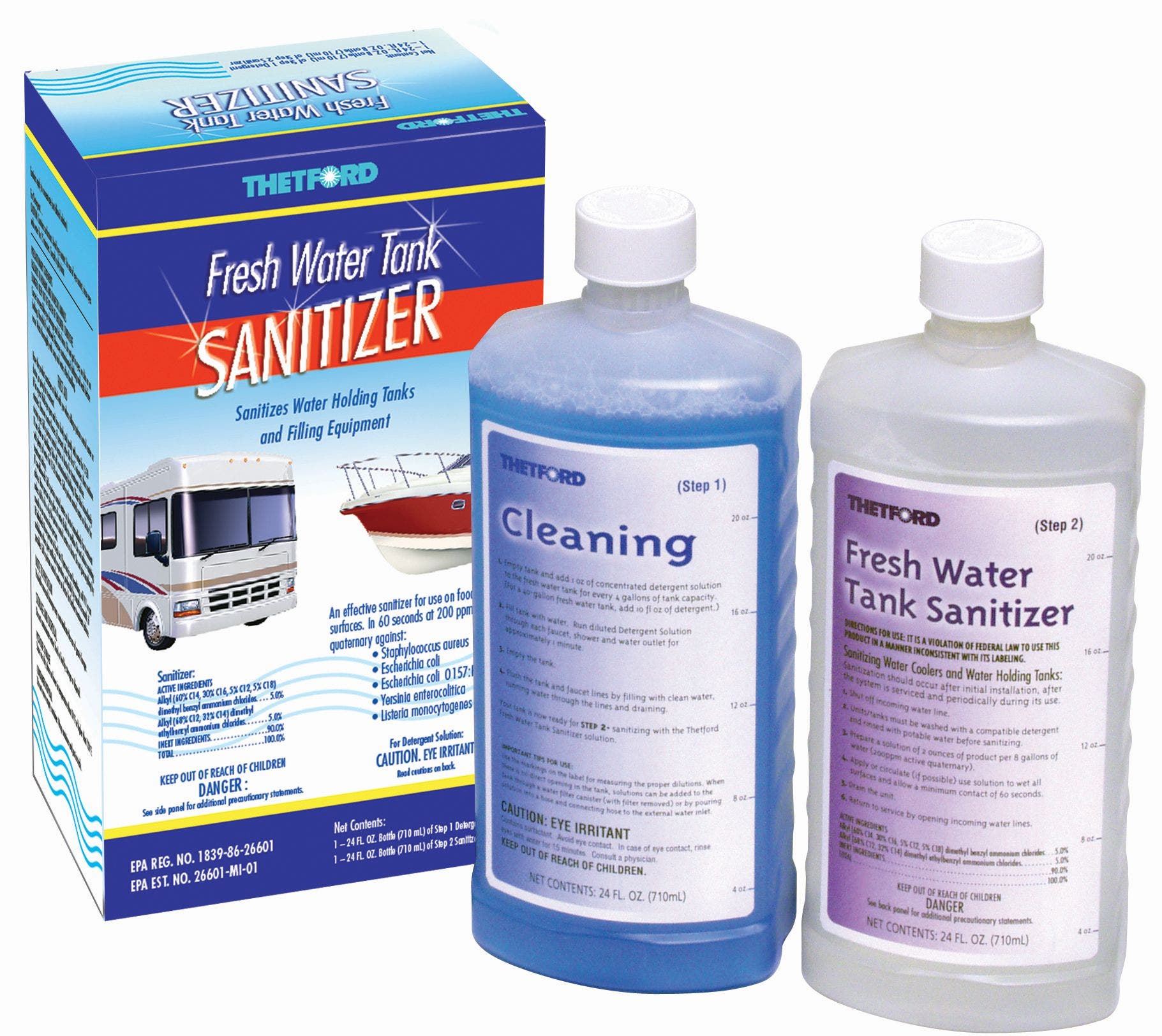 Fresh Water Tank Sanitizer Detergent And Sanitizer Treatment, 2 X 24 Oz Bottles