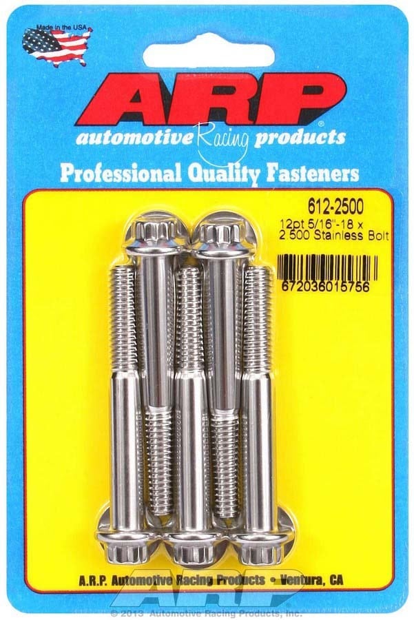 Arp 612-2500 Stainless Steel 5/16-18" Rh Thread 2.500" Uhl 12-Point Bolt With