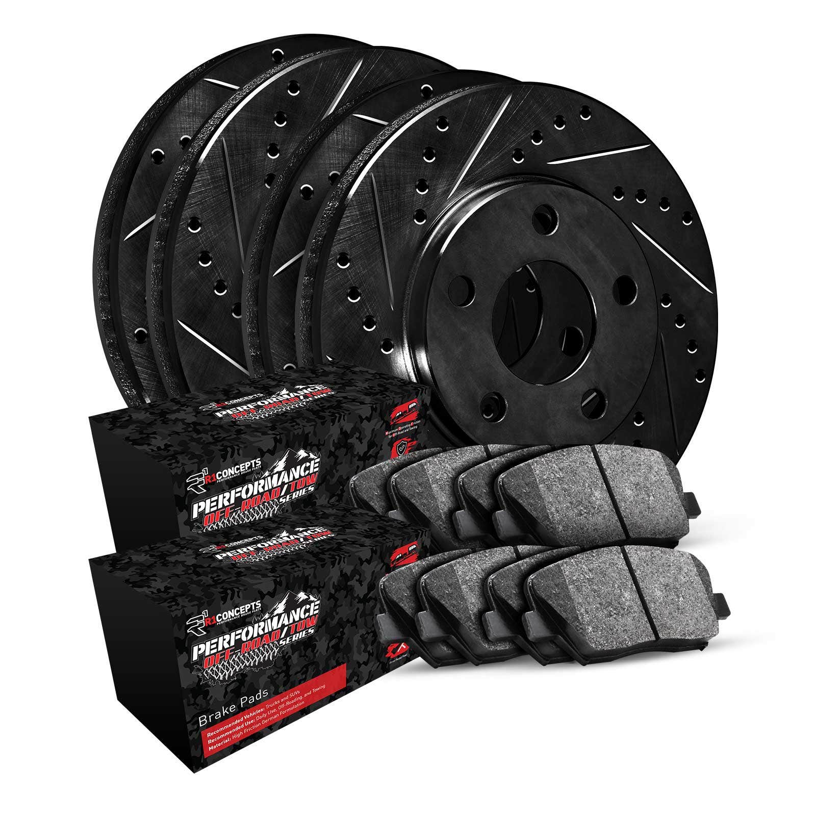 R1 Concepts Whvn2-42007 R1 Brake Rotors - D/S - Black W/ Perf Off-Road/Tow Pads