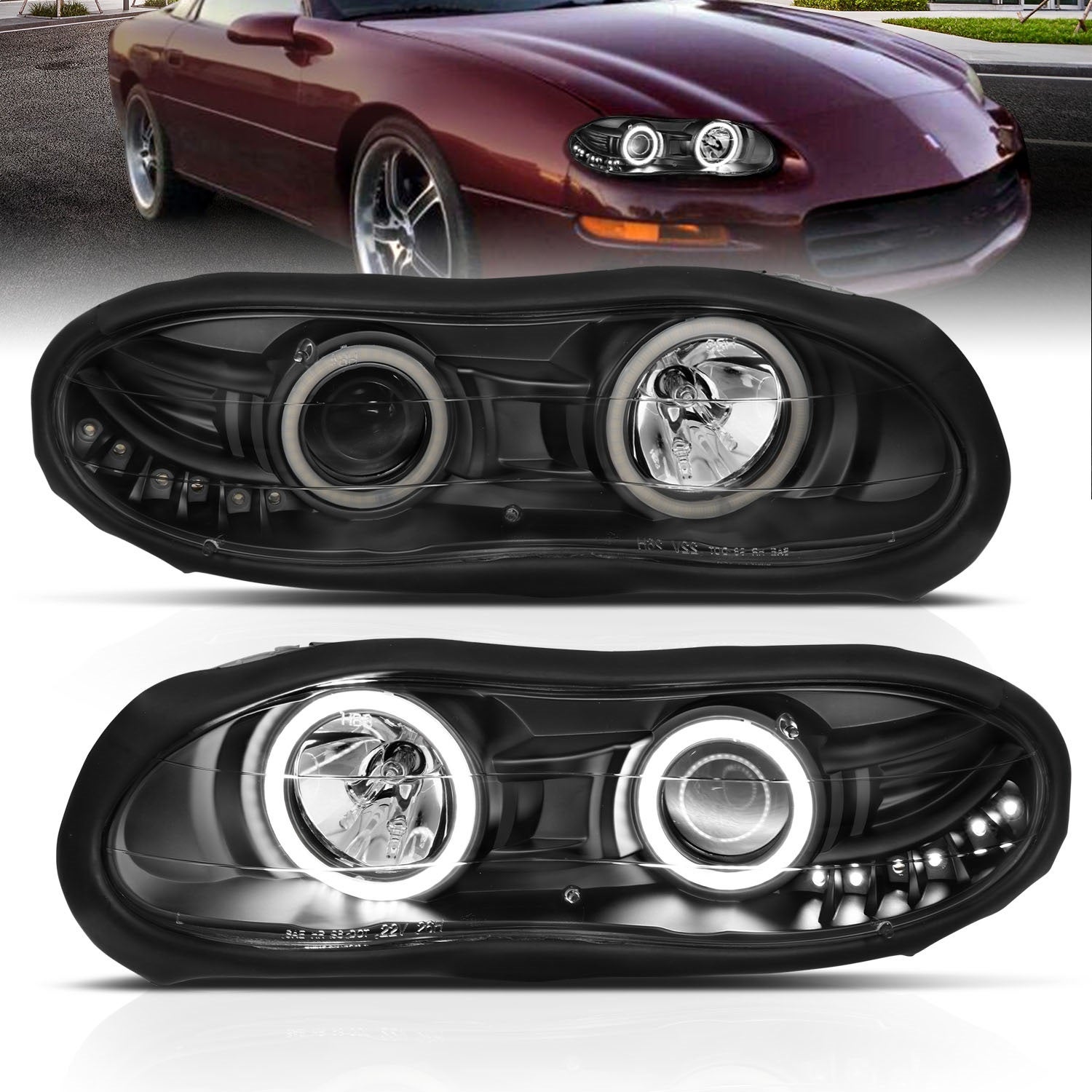Anzo Usa 121160 Projector Headlight Set W/Halo Fits 98-02 Camaro Anzo 121081