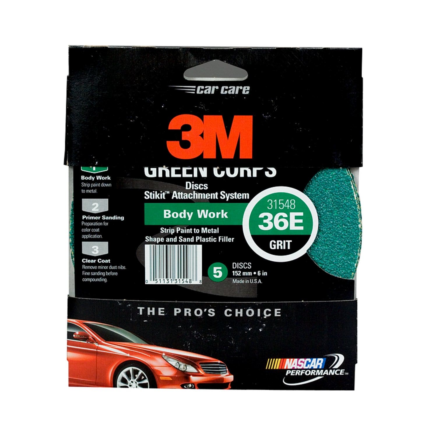 3M Green Corps Sanding Disc With Stikit Attachment, 31548, 6 In, 36 Grit