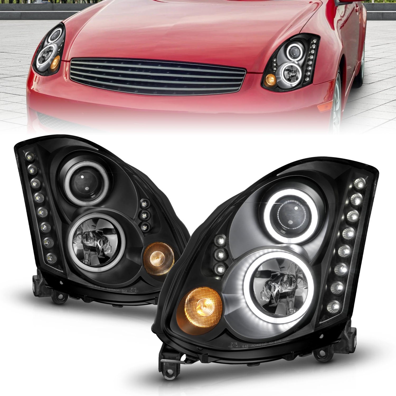 Anzo Usa 121363 Projector Headlight Set W/Halo Fits 03-05 G35   Projector