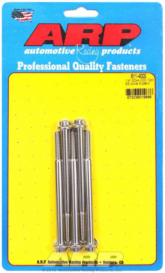 Arp 611-4000 Stainless Steel 1/4-20" Rh Thread 4.000" Uhl 0.3125" 12-Point Bolt