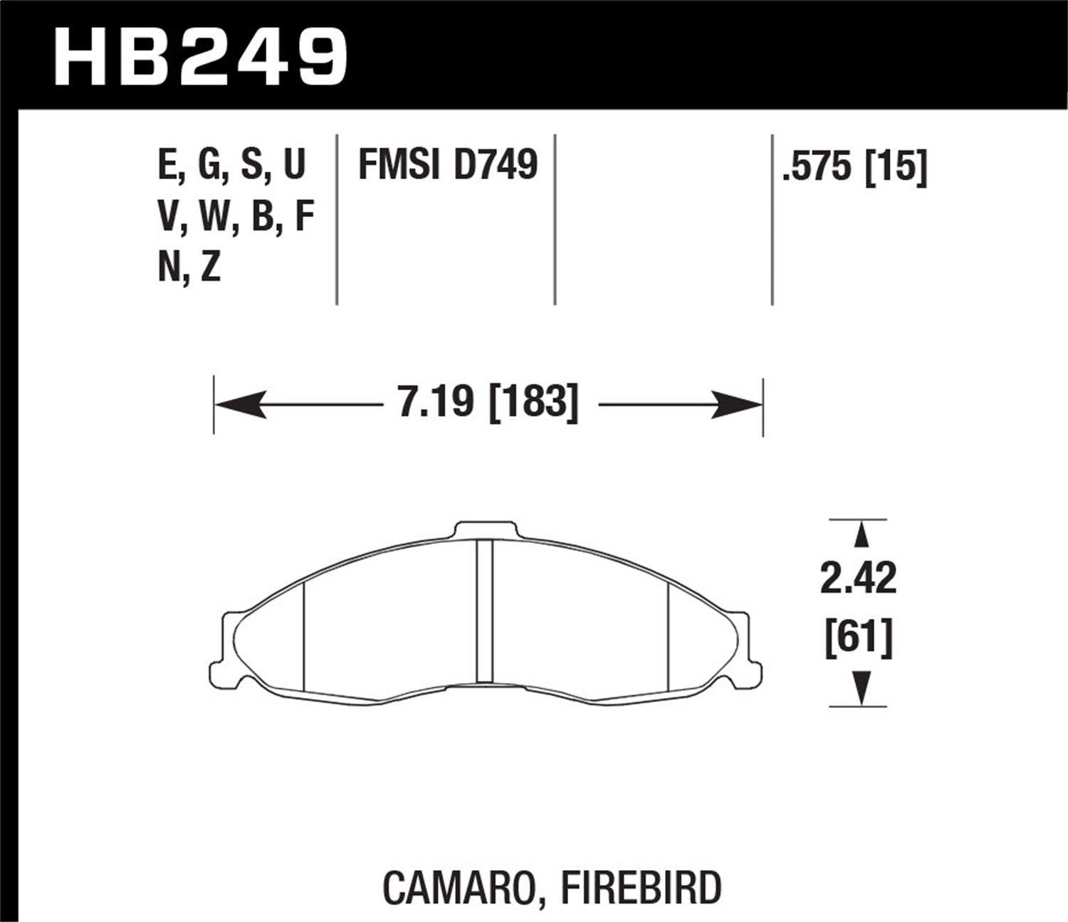 Hawk Performance Hb249b.575 Hps 5.0 Disc Brake Pad Fits 98-02 Camaro Firebird