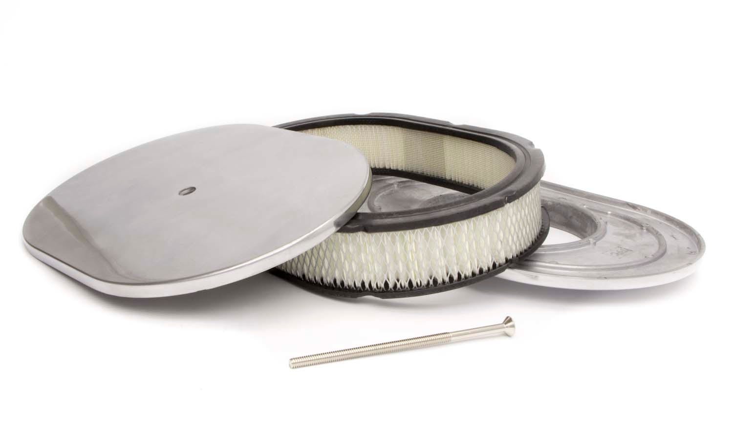 Racing Power Company R6020-1 12" X 2" Oval Plain Polished Aluminum Air Cleaner