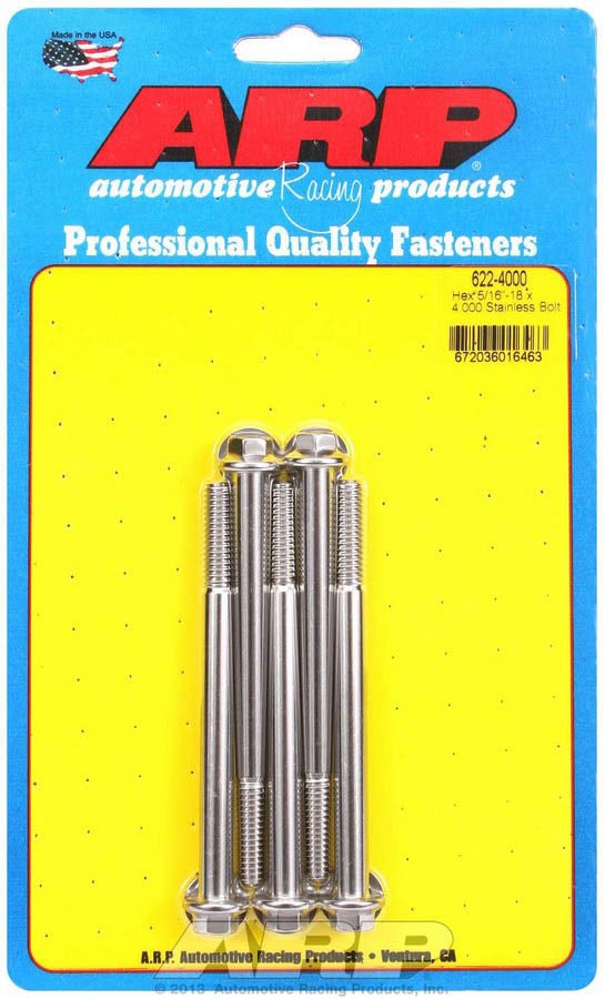 Arp 6224000 5-Pack Of Stainless Steel Hex Bolts, Size 5/16-18, 4.000 Under Head