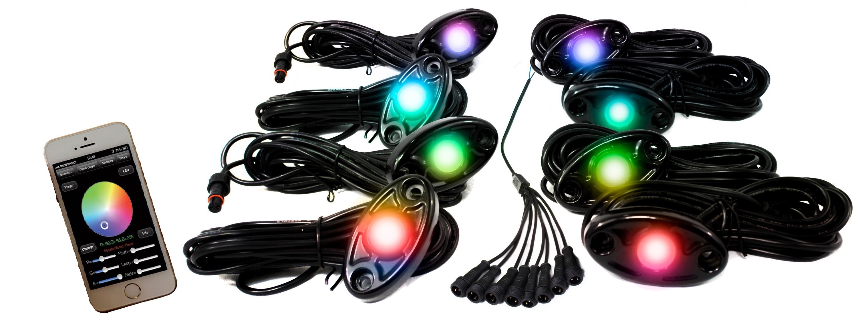 Rsld8kitcs - Colorsmart 8-Pod Led Rock Light Kit (Rgb Multi-Color W/ Black