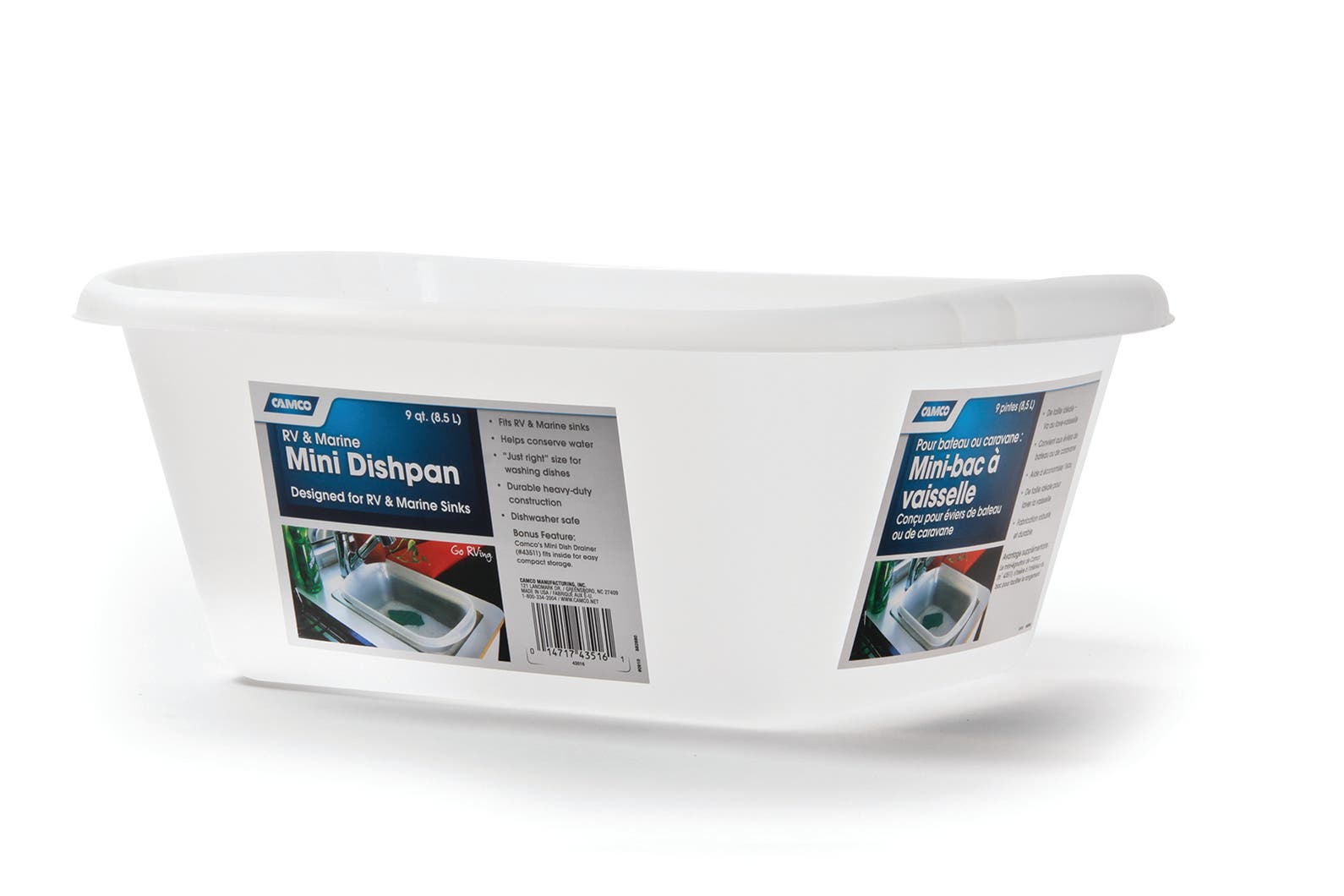 Camco 43516 Mini Dishpan - 9 Qt., Clear   Dish Pan; Depth (In) - 6 Inch,