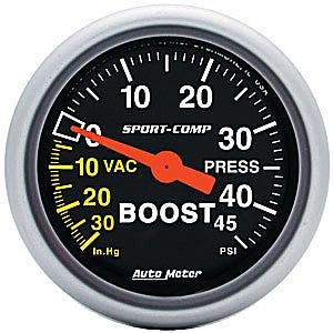 Autometer 3308 Sport-Comp Mechanical Boost/Vacuum Gauge Auto Meter Products 3302
