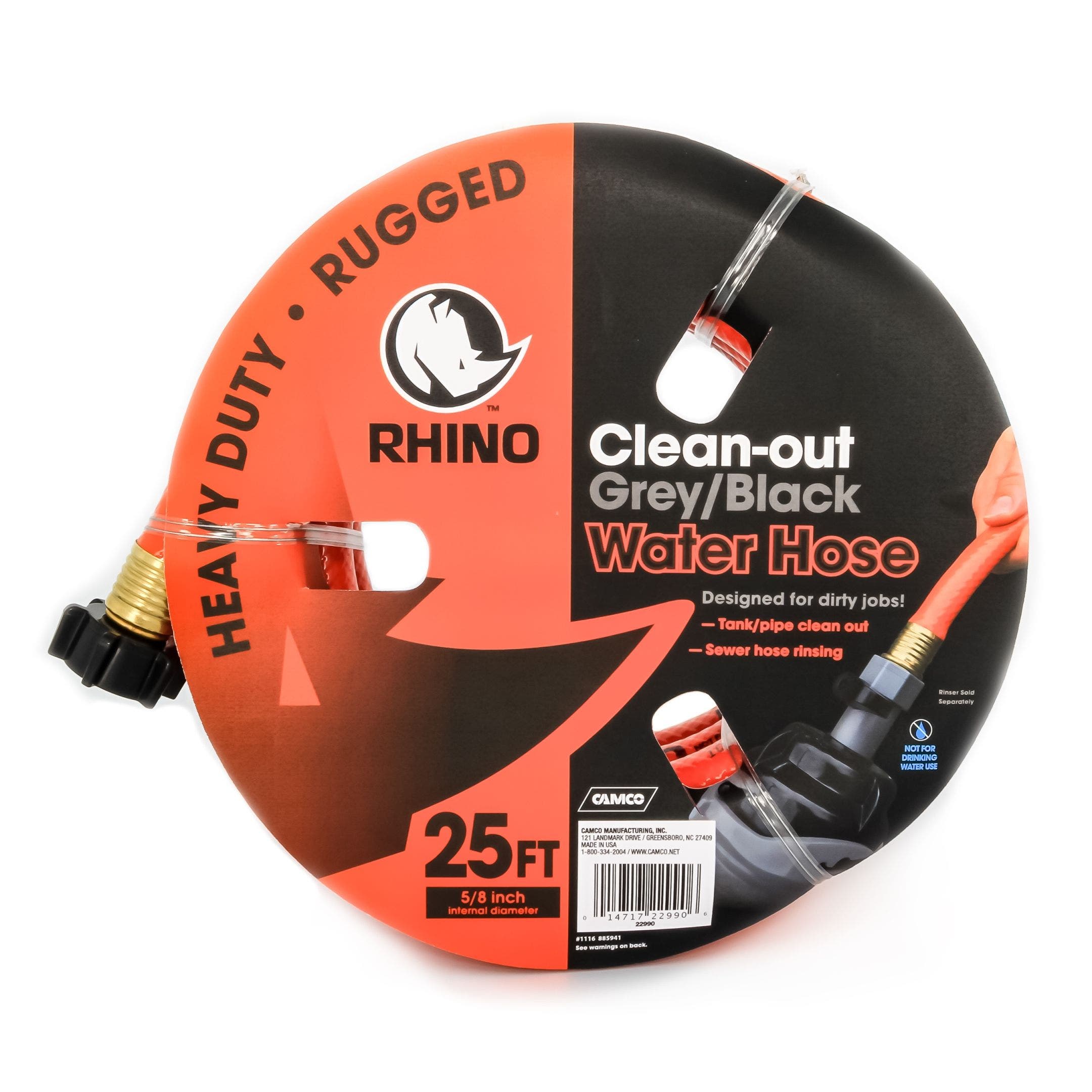 Camco 22990 25Ft Rhinoflex 5/8" Id Gray/Black Water Tank Clean Out Hose   Ideal