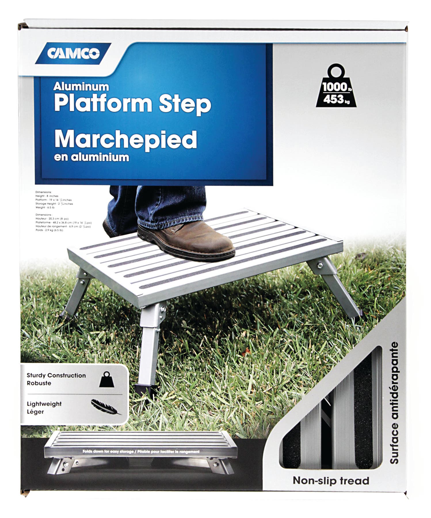 Camco 43677 Fixed Height Aluminum Platform Step, Supports Up To 1,000Lbs,