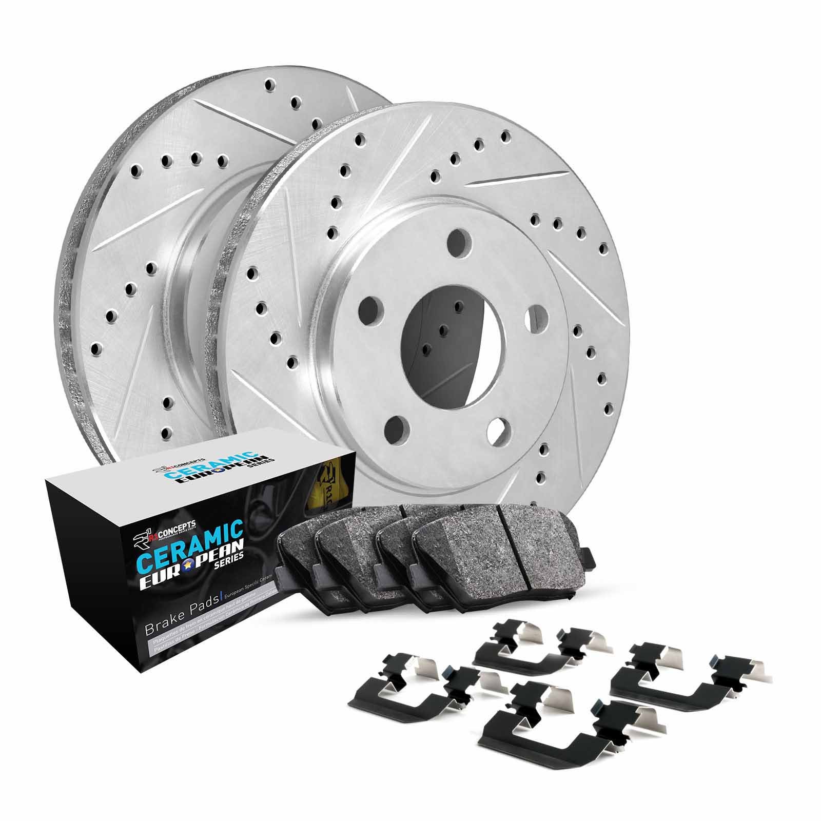 R1 Concepts Wgth1-63048 R1 Brake Rotors - D/S - Silver W/ Euro Ceramic Pads &