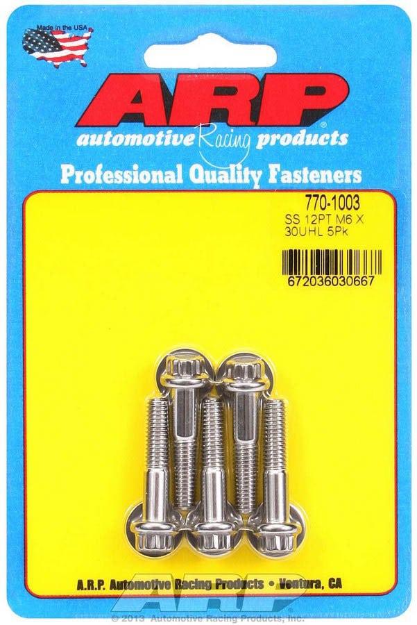 Arp 770-1003 Stainless Steel M6 X 1 Thread 30Mm Uhl 12-Point Bolt With 8Mm
