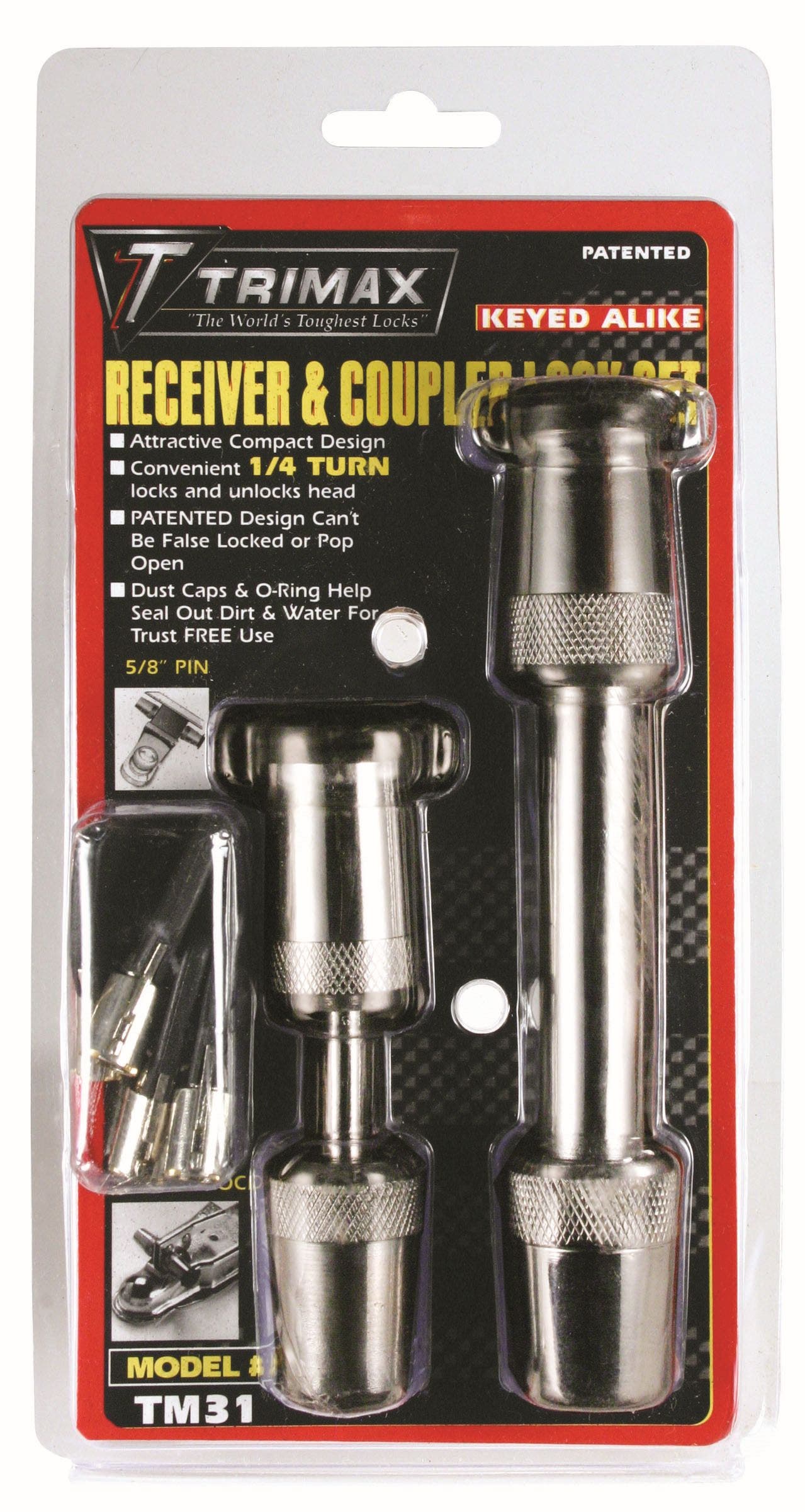 Trimax T3-5/8" Receiver & Tc1-7/8" Span Coupler Lock-Keyed Alike Set Tm31, Clam