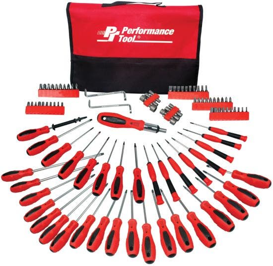 Performance Tool W1721 Screwdriver Set With Pouch, 100-Piece   Screwdriver; Type
