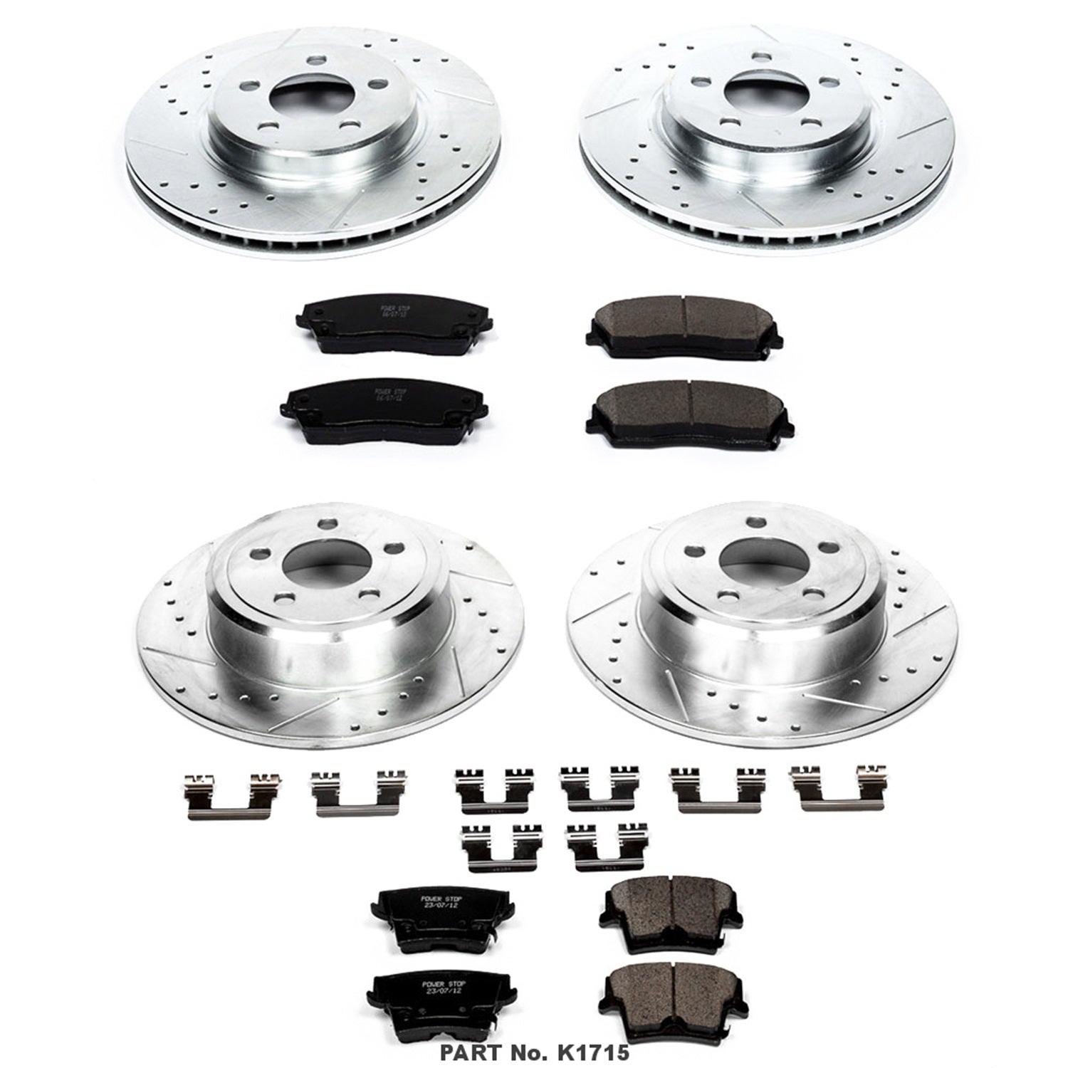 Power Stop K1715 Front And Rear Z23 Carbon Fiber Brake Pads With Drilled &