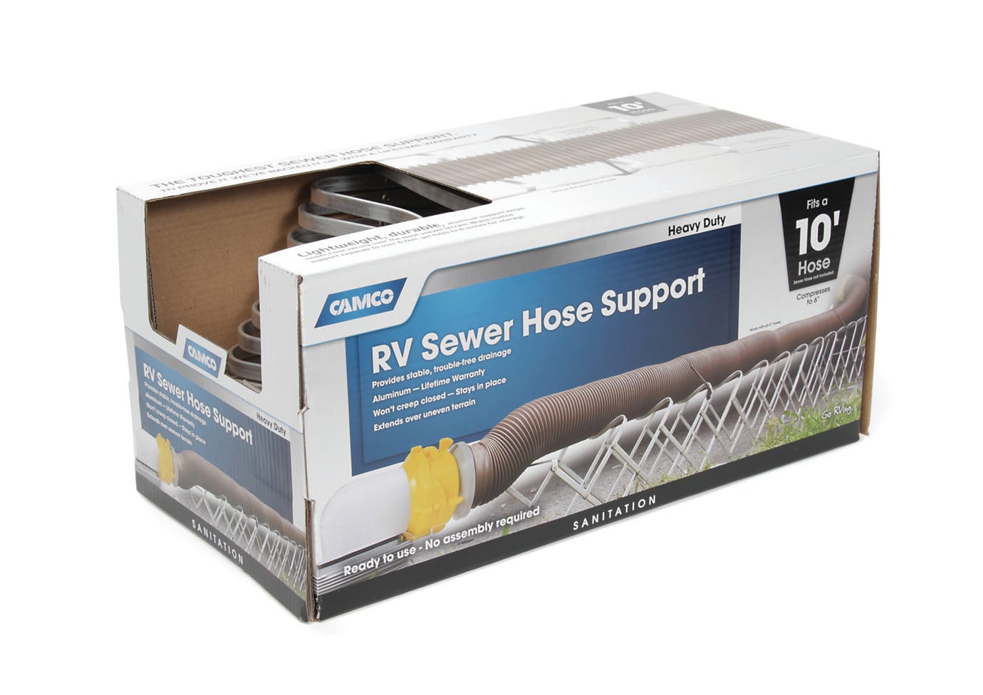 Camco Aluminum Sewer Hose Support, Supports Sewer Hoses Up To 10', Includes