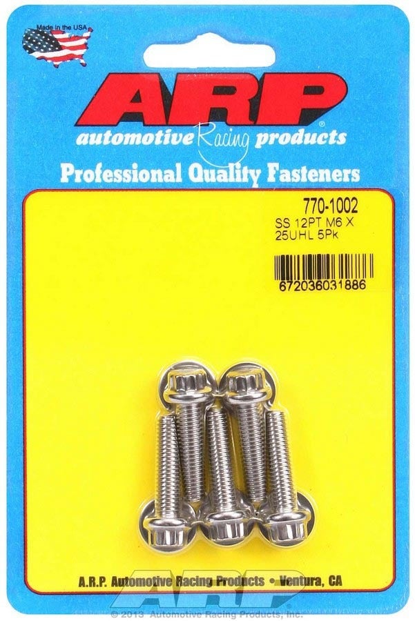 Arp 770-1002 Stainless Steel M6 X 1 Thread 25Mm Uhl 12-Point Bolt With 8Mm