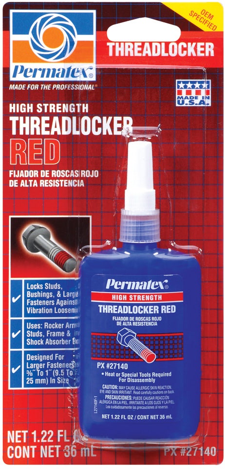 Permatex 27140 High Strength Threadlocker Red, 36 Ml Bottle   High Strength