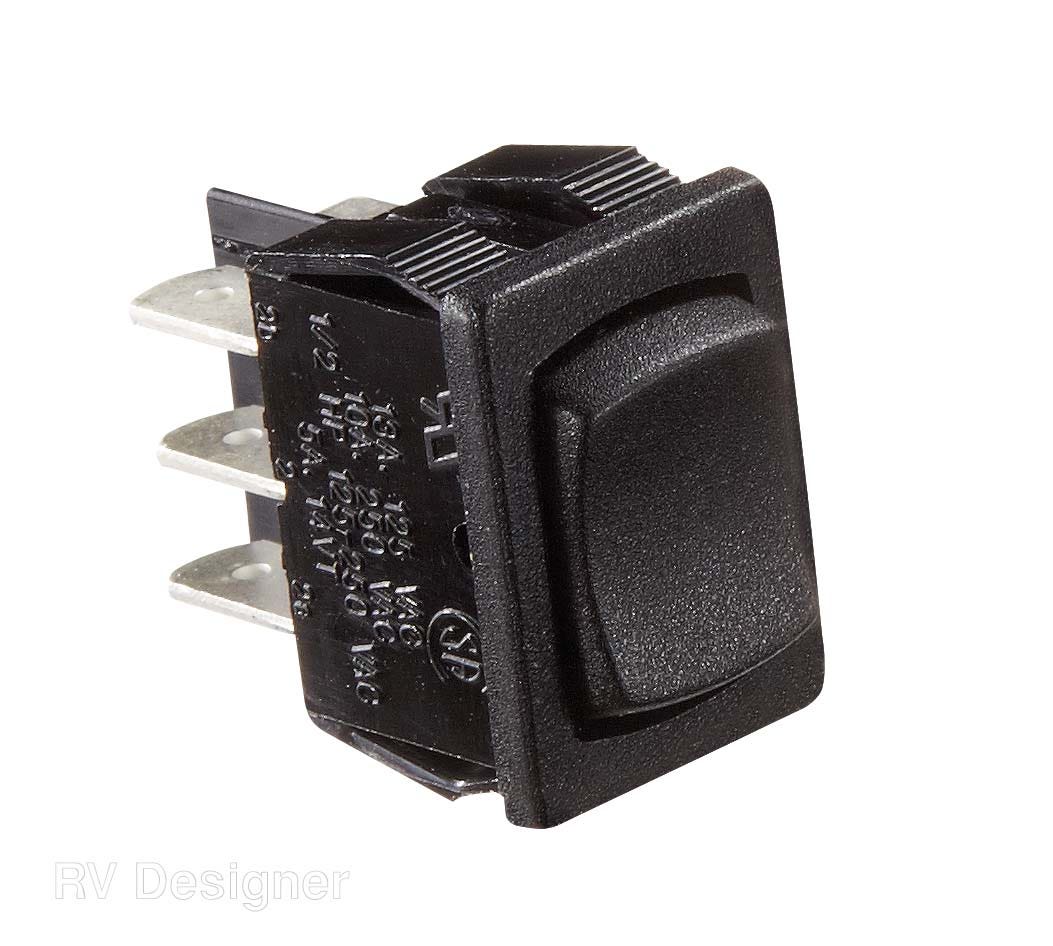 Rv Designer S451, Rocker Switch, 5 Amp, On / Off / On, Dpdt, Black, Dc