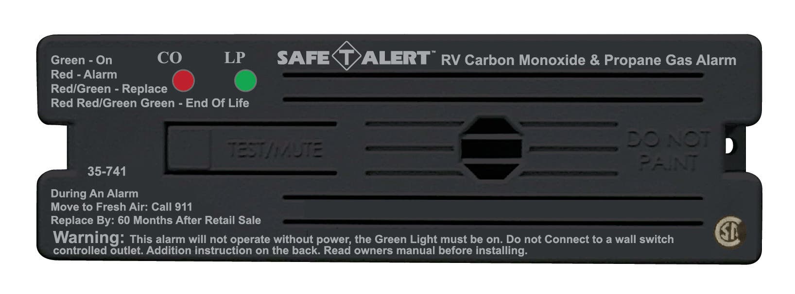 Safe-T-Alert By Mti Industries 35-741-Bl Dual Lp/Co Alarm - 12V, 35 Series