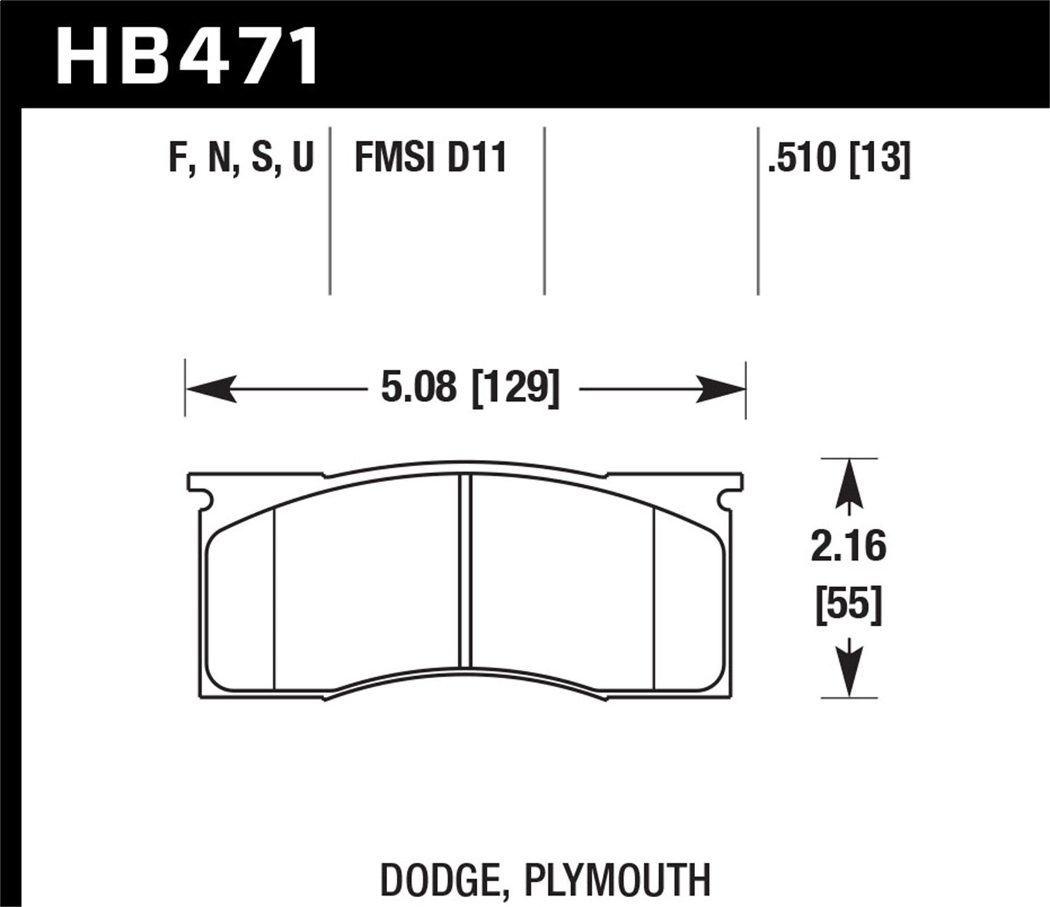 Hawk Performance Hb471f.510 Hps Disc Brake Pad Fits 65-72 Dart Mustang Valiant