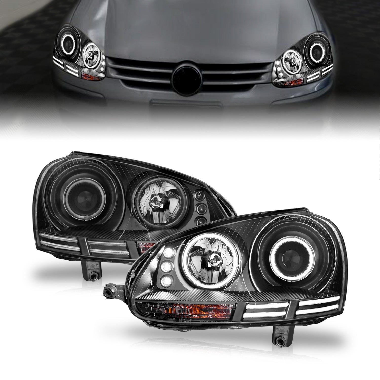 Anzo Usa 121345 Projector Headlight Set W/Halo Fits 06-09 Gti Jetta Rabbit