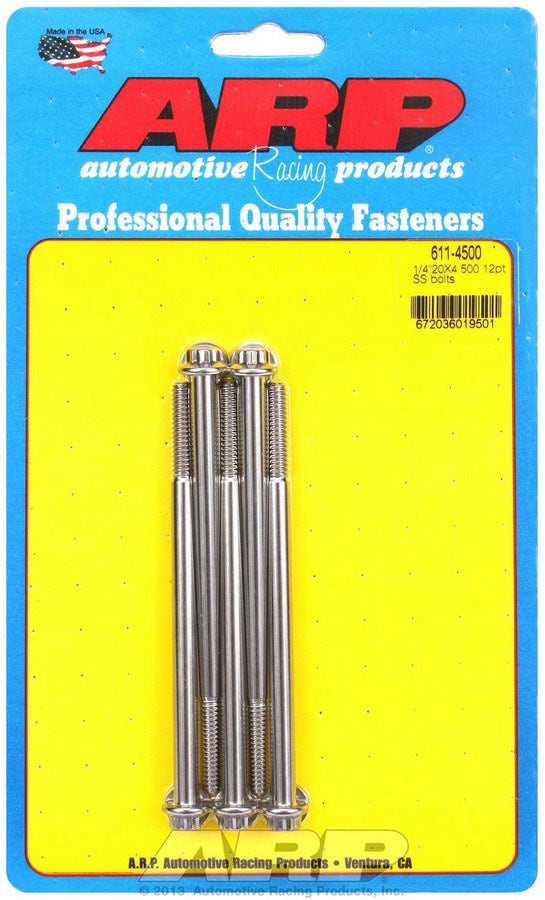 Arp 611-4500 Stainless Steel 1/4-20" Rh Thread 4.500" Uhl 0.3125" 12-Point Bolt