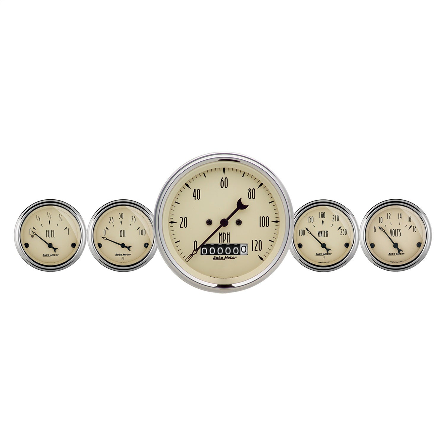 Autometer 1840 Antique Beige 5 Gauge Set Fuel/Oil/Speedo/Volt/Water   Antique