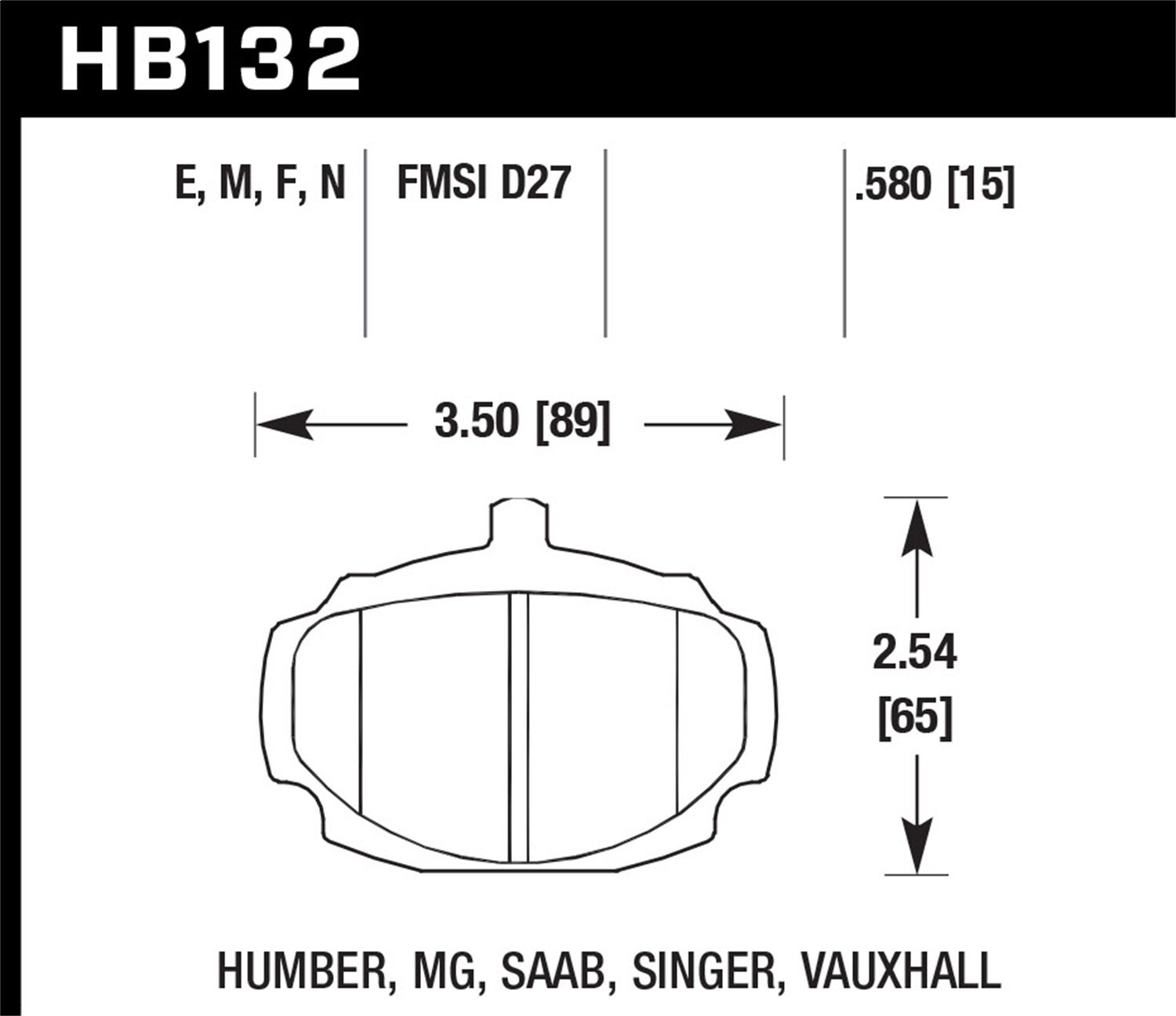 Hawk Performance Hb132n.580 Hp Plus Disc Brake Pad Fits 67-80 Mgb   Hp Plus Disc